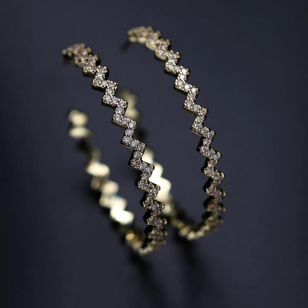 luxury hoop earrings for women simplicity design personality zircon circular earrings wedding engagement statement jewelry, Golden;silver